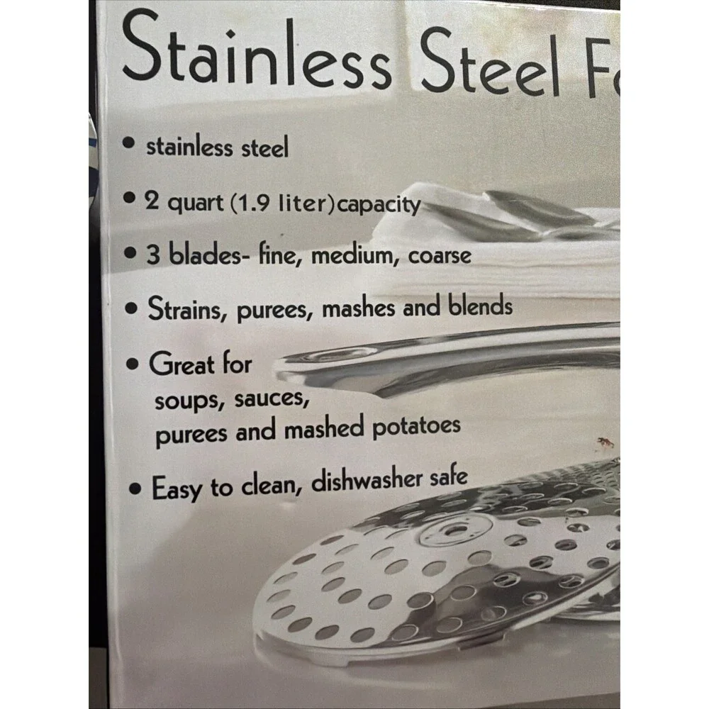 Food Mill  Stainless Steel Food Mill 1.26-Quart with Hand Crank and 3 Grindi New